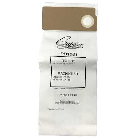 Gofer Parts Replacment Vacuum Bag For Captive Filtration PB-1001, Nilfisk/Advance 56703910 GVBAG1001